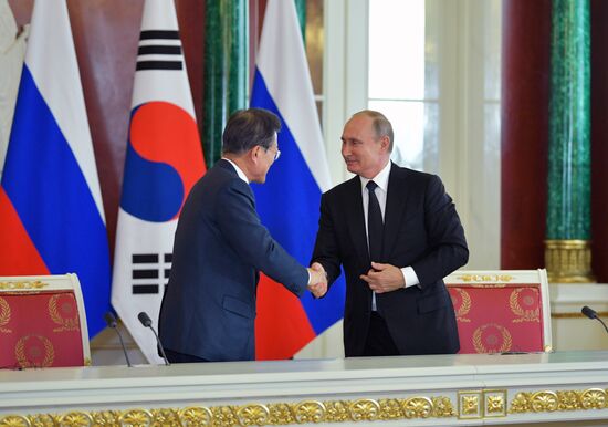 Russian President Vladimir Putin meets with President of Republic of Korea Moon Jae-in