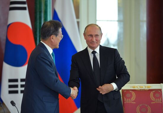 Russian President Vladimir Putin meets with President of Republic of Korea Moon Jae-in