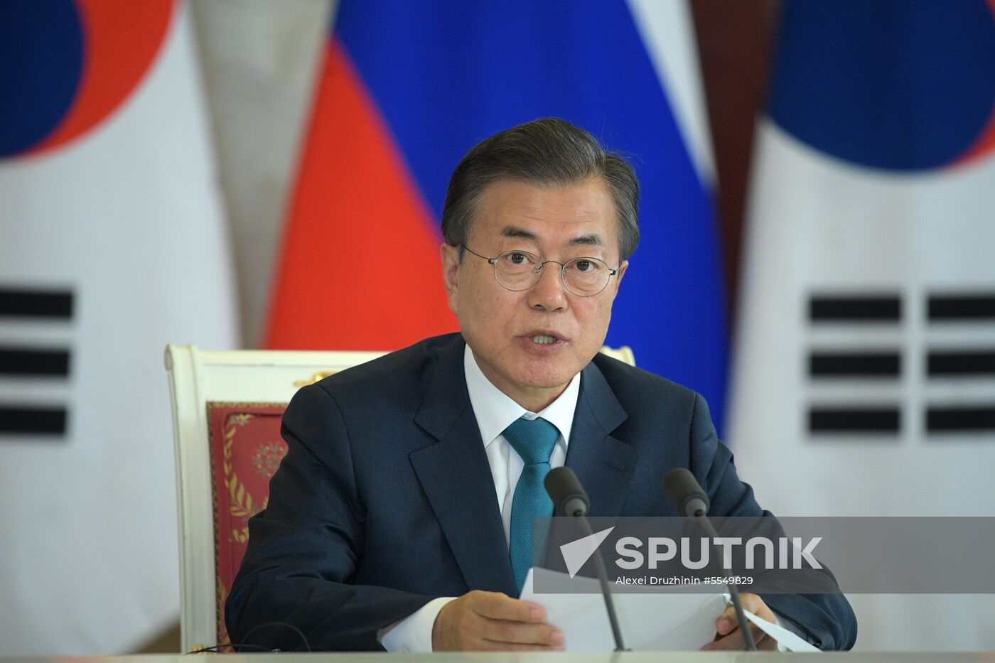 Russian President Vladimir Putin meets with President of Republic of Korea Moon Jae-in