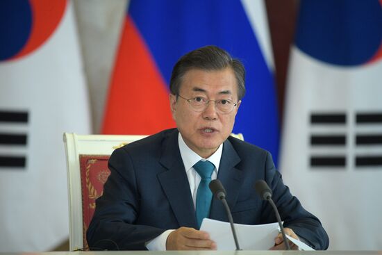 Russian President Vladimir Putin meets with President of Republic of Korea Moon Jae-in