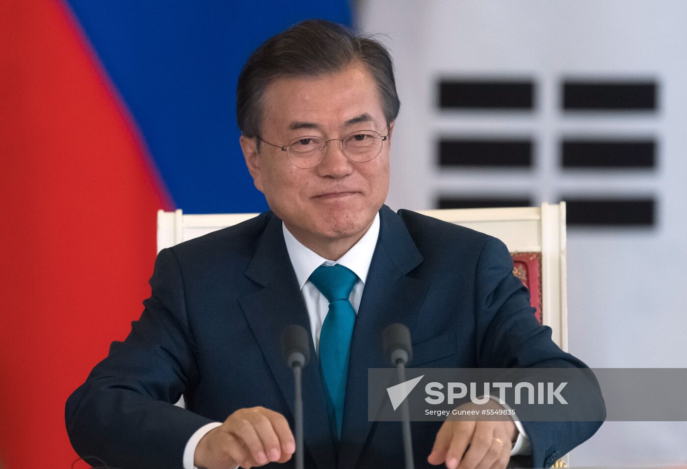 Russian President Vladimir Putin meets with President of Republic of Korea Moon Jae-in