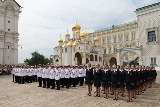 Graduation ceremony of Moscow military schools on Cathedral Square in Moscow