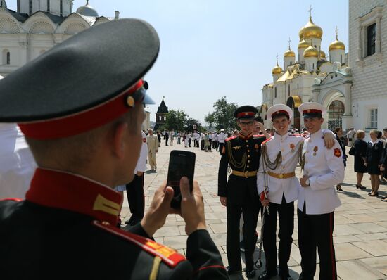 Graduation ceremony of Moscow military schools on Cathedral Square in Moscow