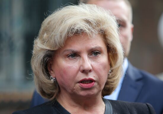 Russian Human Rights Commissioner Tatyana Moskalkova arrives at remand prison in Kiev