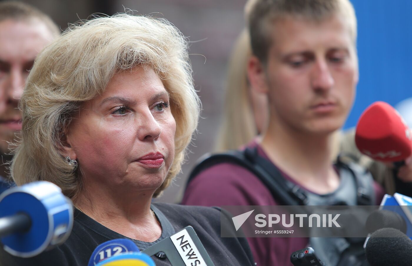 Russian Human Rights Commissioner Tatyana Moskalkova arrives at remand prison in Kiev