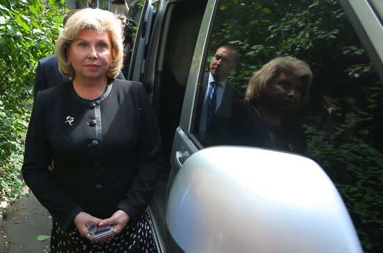 Russian Human Rights Commissioner Tatyana Moskalkova arrives at remand prison in Kiev