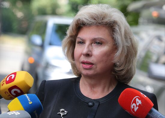 Russian Human Rights Commissioner Tatyana Moskalkova arrives at remand prison in Kiev
