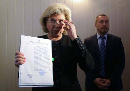 Russian Human Rights Commissioner Tatyana Moskalkova arrives at remand prison in Kiev