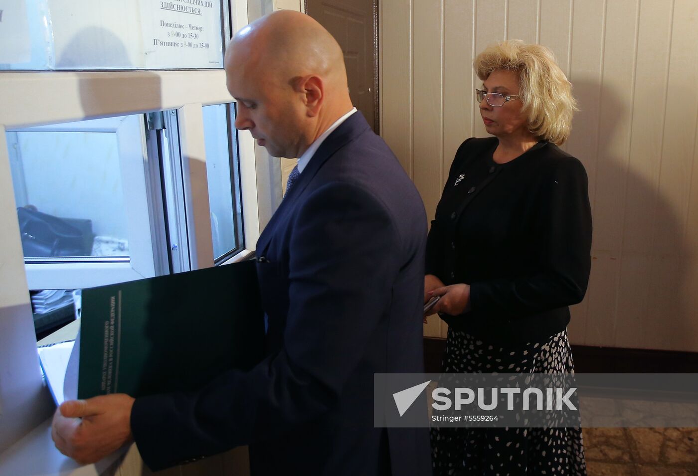 Russian Human Rights Commissioner Tatyana Moskalkova arrives at remand prison in Kiev