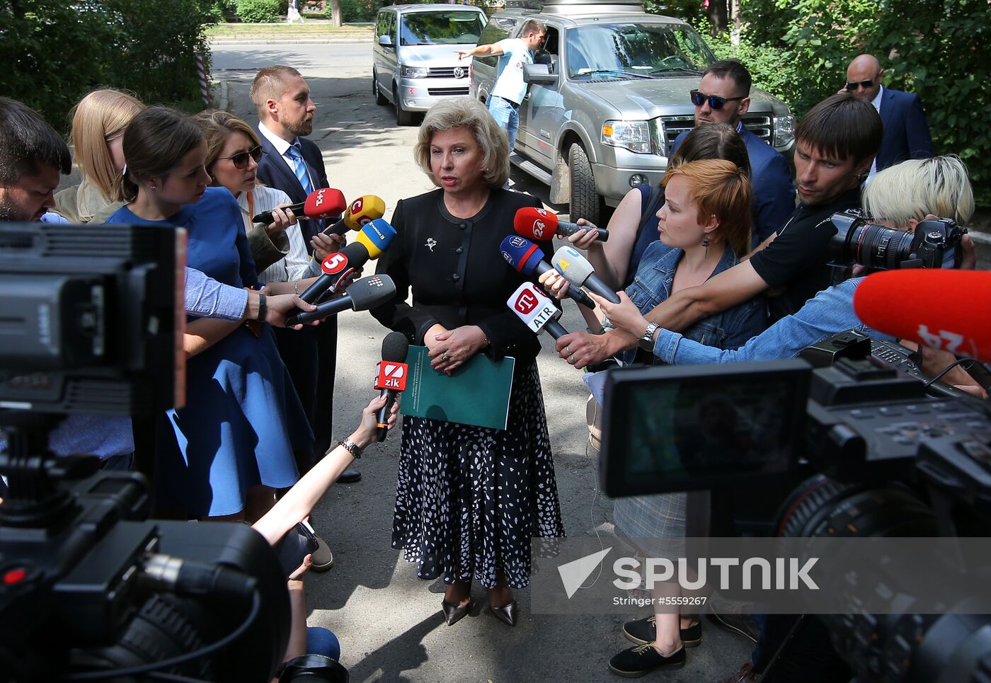 Russian Human Rights Commissioner Tatyana Moskalkova arrives at remand prison in Kiev