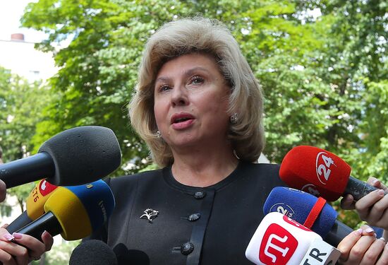 Russian Human Rights Commissioner Tatyana Moskalkova arrives at remand prison in Kiev