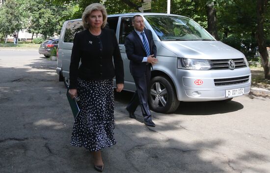 Russian Human Rights Commissioner Tatyana Moskalkova arrives at remand prison in Kiev