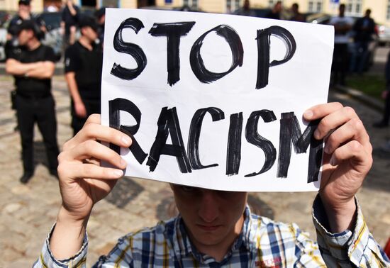Gathering against racism in Lviv
