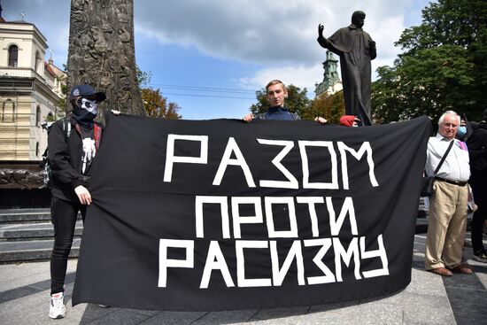 Gathering against racism in Lviv