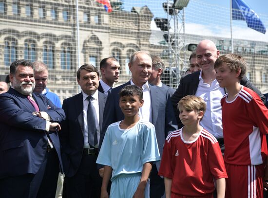 Russian President Vladimir Putin visits Football Park on Red Square