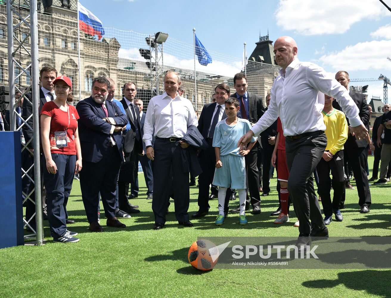 Russian President Vladimir Putin visits Football Park on Red Square