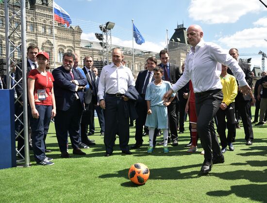 Russian President Vladimir Putin visits Football Park on Red Square