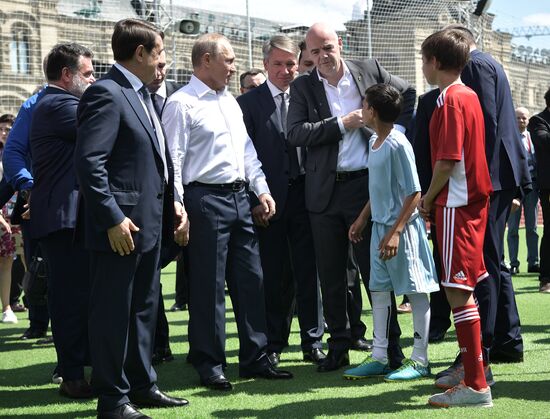 Russian President Vladimir Putin visits Football Park on Red Square
