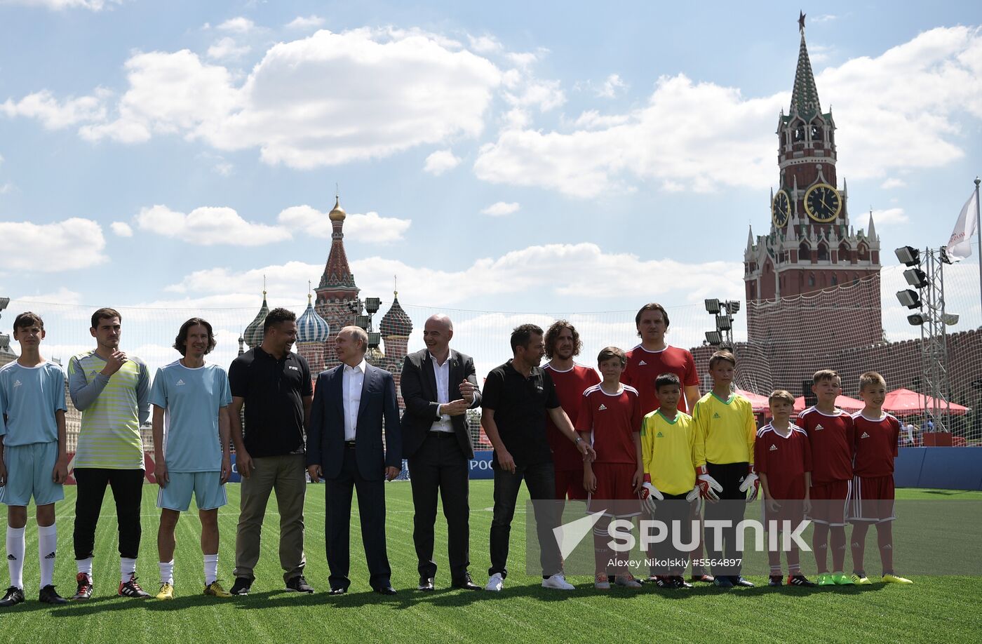 Russian President Vladimir Putin visits Football Park on Red Square