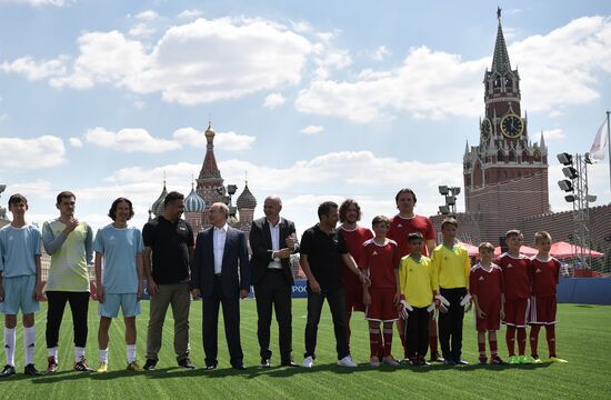 Russian President Vladimir Putin visits Football Park on Red Square