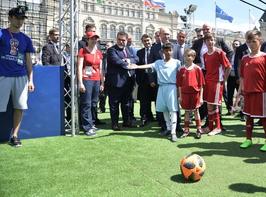 Russian President Vladimir Putin visits Football Park on Red Square