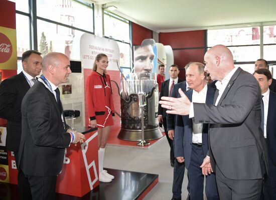 Russian President Vladimir Putin visits Football Park on Red Square