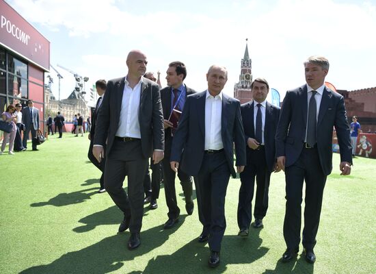 Russian President Vladimir Putin visits Football Park on Red Square