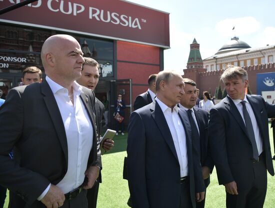 Russian President Vladimir Putin visits Football Park on Red Square