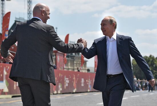 Russian President Vladimir Putin visits Football Park on Red Square