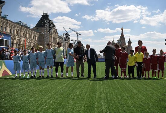 Russian President Vladimir Putin visits Football Park on Red Square