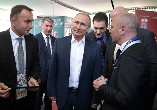Russian President Vladimir Putin visits Football Park on Red Square