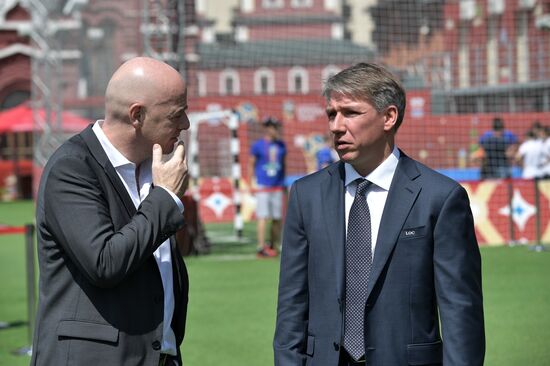 Russian President Vladimir Putin visits Football Park on Red Square