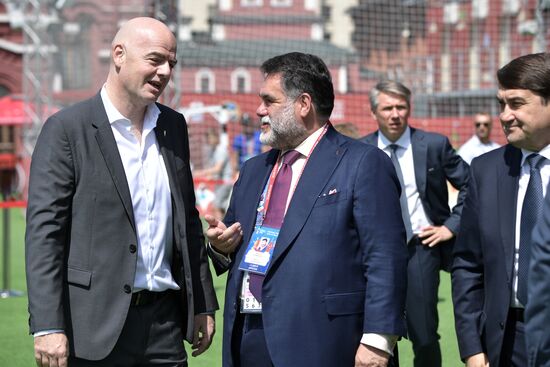 Russian President Vladimir Putin visits Football Park on Red Square