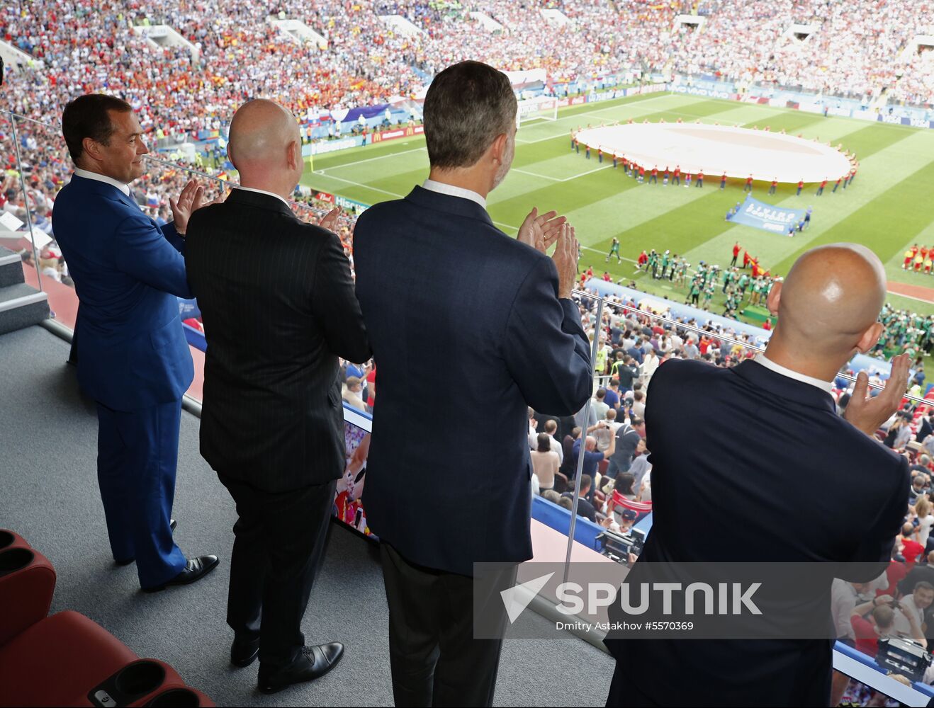 Prime Minister Dmitry Medvedev attends 2018 World Cup match between Russia and Spain