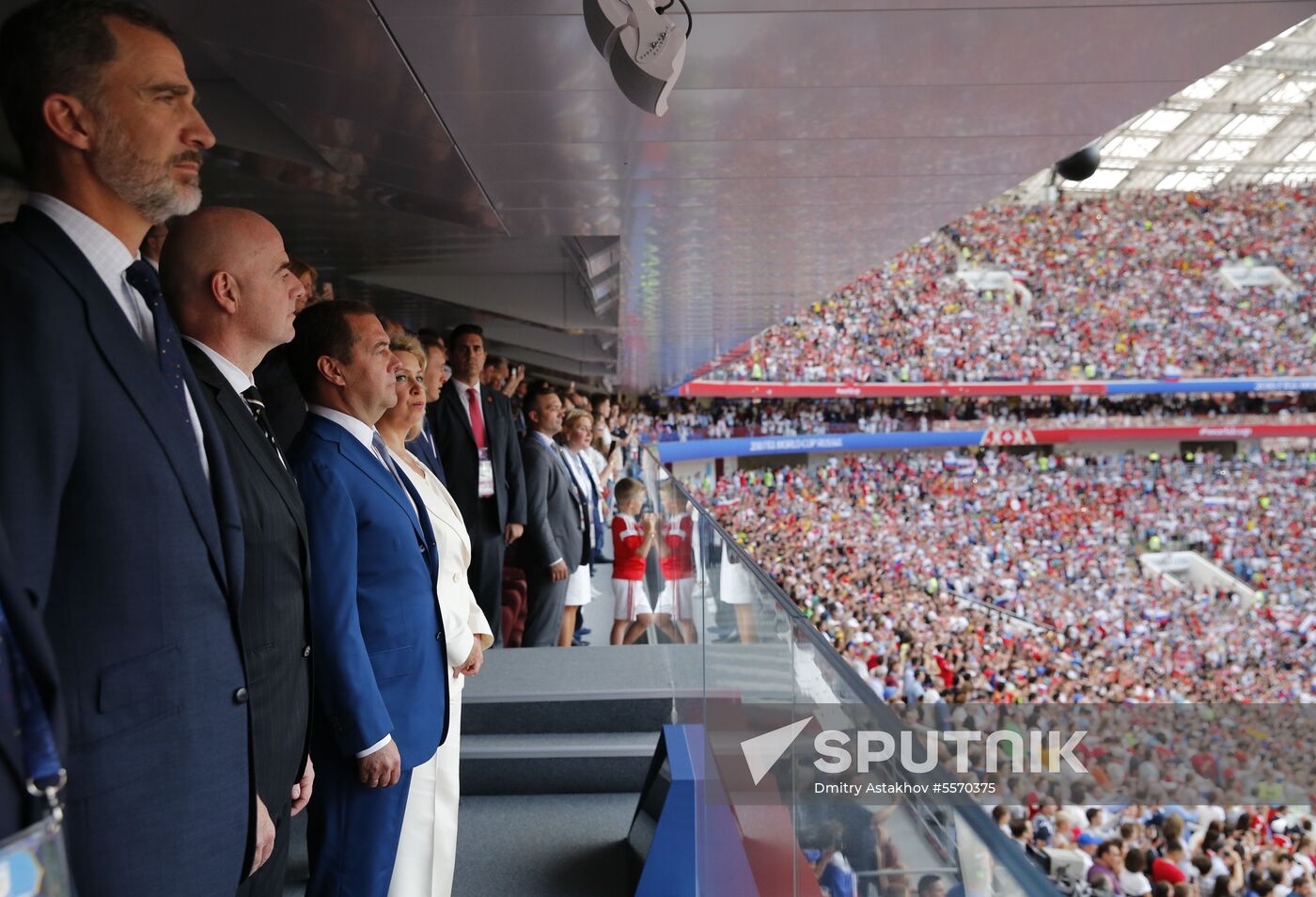 Prime Minister Dmitry Medvedev attends 2018 World Cup match between Russia and Spain