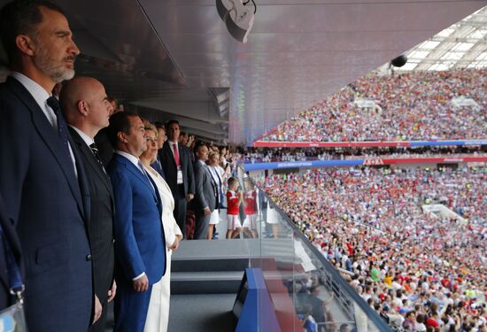 Prime Minister Dmitry Medvedev attends 2018 World Cup match between Russia and Spain