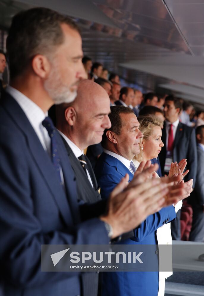 Prime Minister Dmitry Medvedev attends 2018 World Cup match between Russia and Spain