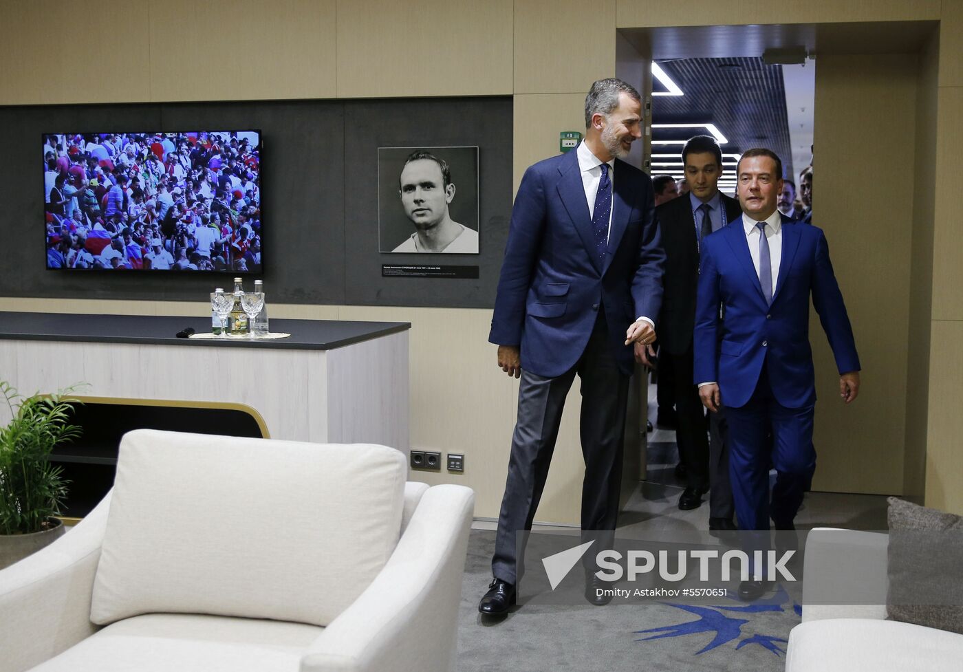Prime Minister Dmitry Medvedev attends 2018 World Cup match between Russia and Spain