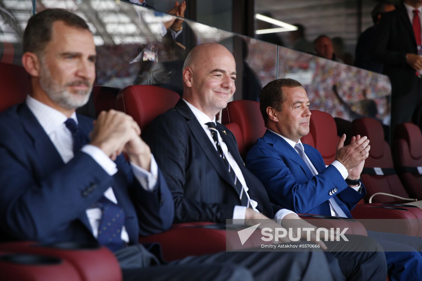Prime Minister Dmitry Medvedev attends 2018 World Cup match between Russia and Spain