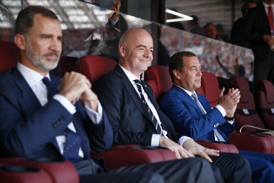 Prime Minister Dmitry Medvedev attends 2018 World Cup match between Russia and Spain