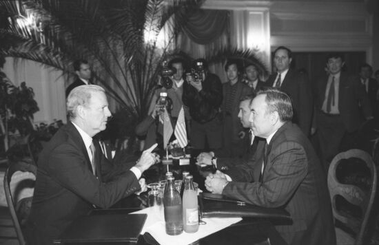 US Secretary of State James Baker visits Kazakhstan