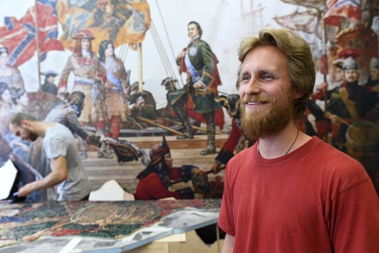 Recreating Vasily Nesterenko's painting 'The Triumph of the Russian Fleet' through mosaic