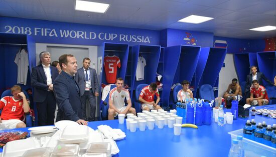 Prime Minister Medvedev attends 2018 FIFA World Cup quarterfinal match Russia vs. Croatia