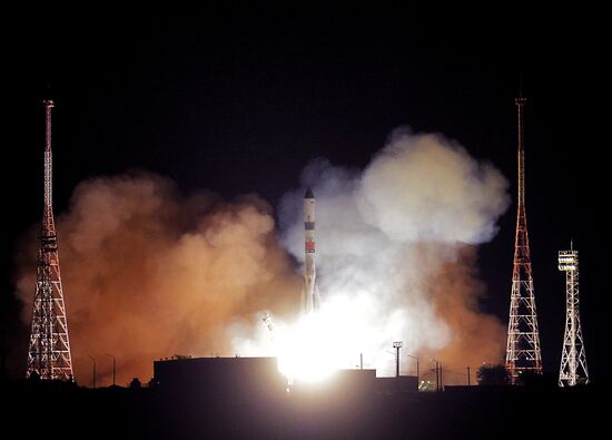 Launch of Soyuz-2.1A booster rocket with Progress-MS-09 transport vehicle from Baikonur
