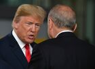 US President Donald Trump, left, and President of Turkey Recep Tayyip Erdogan at the NATO summit of heads of state and government at the new NATO headquarters, Brussels. Location: Belgium, Brussels. Author: Alexey Vitvitsky/Sputnik. NATO Summit in Brussels. Day one