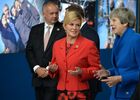 From right: Prime Minister of the United Kingdom Theresa May and President of Croatia Kolinda Grabar-Kitarovic at the NATO summit of heads of state and government at the new NATO headquarters, Brussels. Location: Belgium, Brussels. Author: Alexey Vitvitsky/Sputnik. NATO Summit in Brussels. Day one