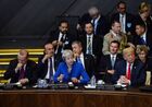 Foreground, from left: President of Turkey Recep Tayyip Erdogan, Prime Minister of the United Kingdom Theresa May and US President Donald Trump at the NATO summit of heads of state and government at the new NATO headquarters, Brussels. Location: Belgium, Brussels. Author: Alexey Vitvitsky/Sputnik. NATO Summit in Brussels. Day one