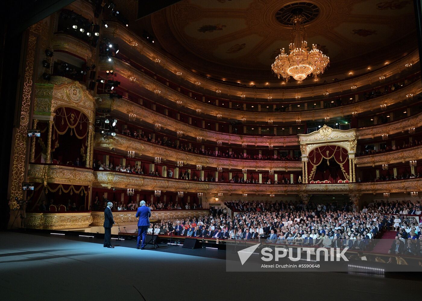 President Vladimir Putin visits gala concert of world opera stars in Bolshoi Theater