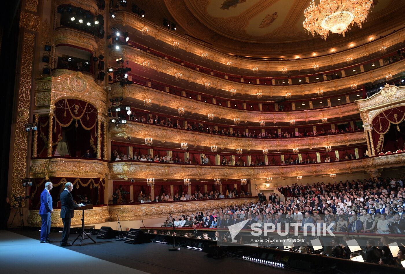 President Vladimir Putin visits gala concert of world opera stars in Bolshoi Theater