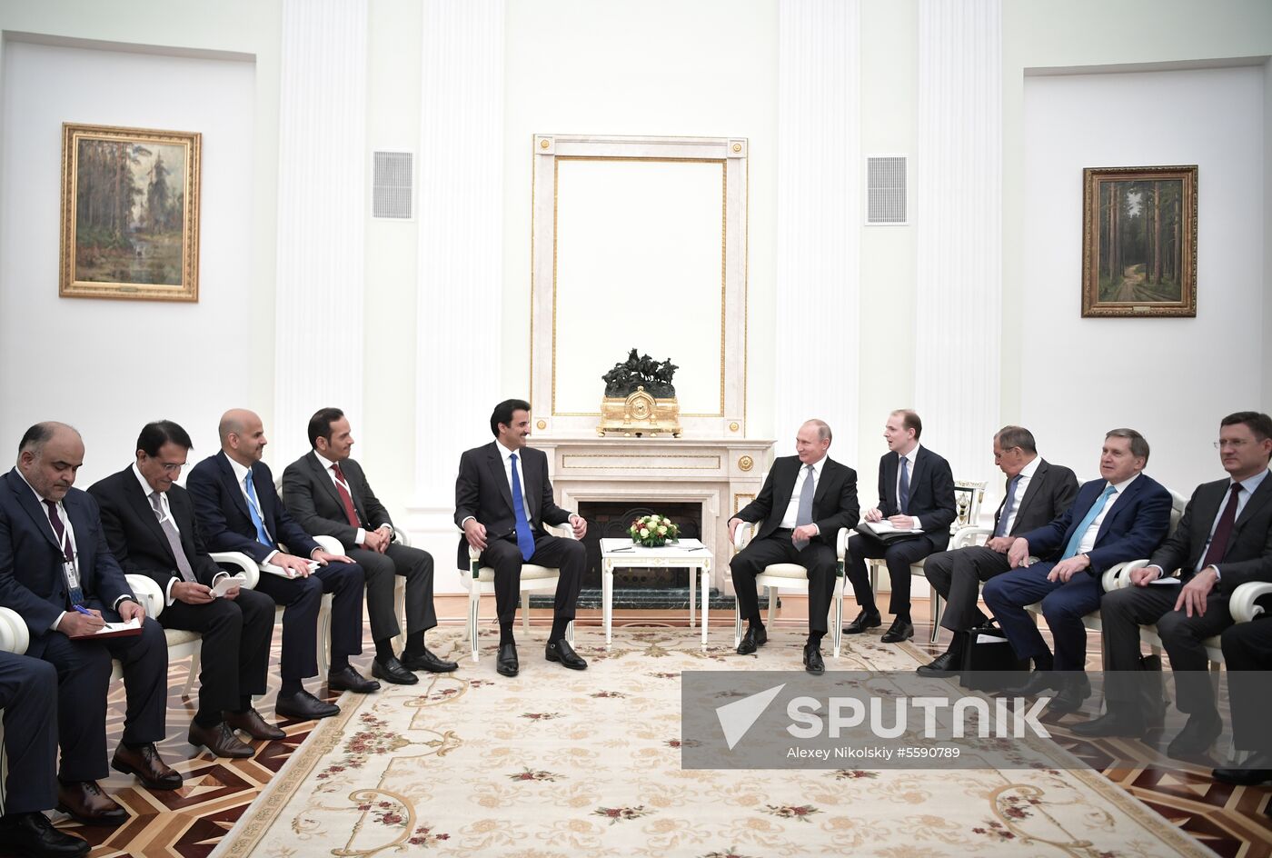 President Vladimir Putin meets with Qatari Emir Tamim bin Hamad Al Thani